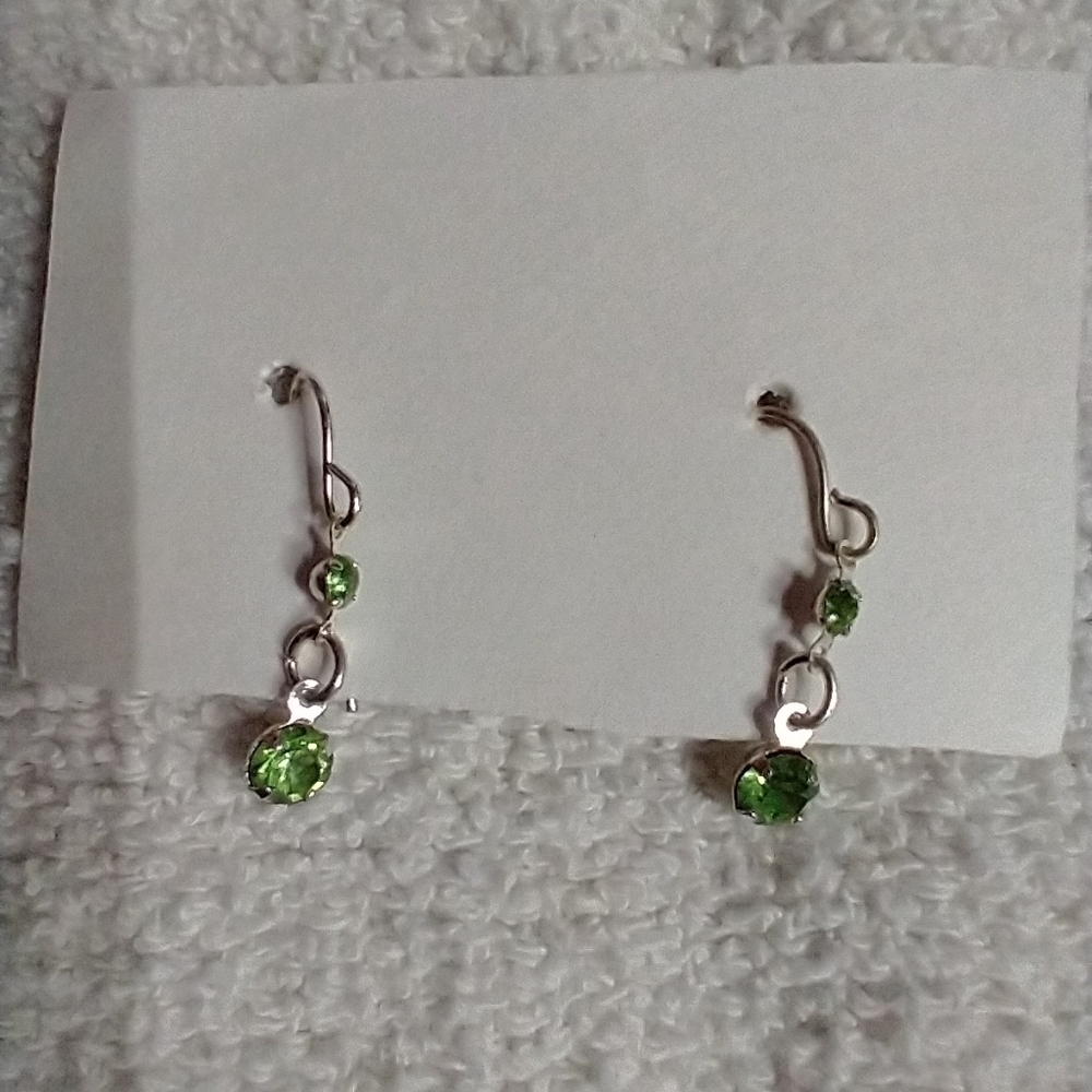 Green dangle wire earrings